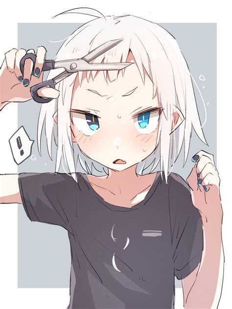 Safebooru 1girl Ahoge Black Shirt Blue Eyes Blue Nails Blush Border