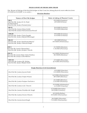 Fillable Online Delhihighcourt Nic Names Of Hon Ble Judges DB I DB II