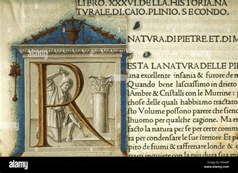 Sculptor In Initial R Nillumination From Italian Manuscript