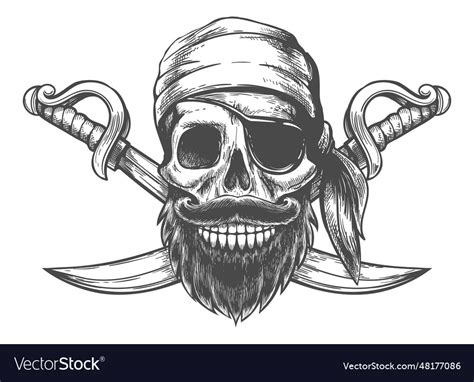 Pirate Skull With Eyepatch Sketch Royalty Free Vector Image