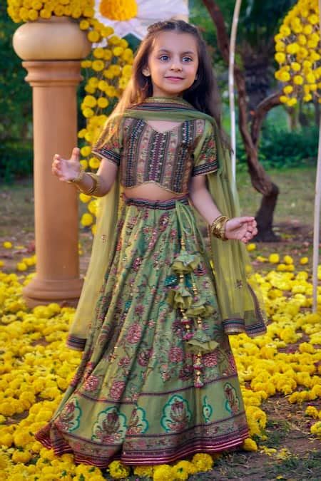 Buy Green Viscose Silk Hand Bageecha Peacock Embroidered Lehenga Set