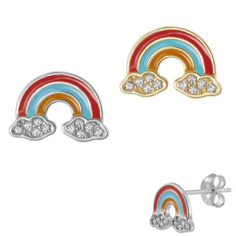 Ohrringe Ohrstecker 925 Sterling Silber Vergoldet Regenbogen Mit