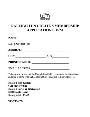 Fillable Online Raleigh Fun Golfers Membership Application Form Fax