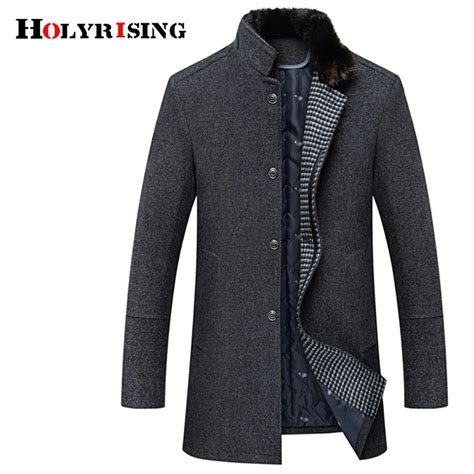 Holyrising Men Manteau Homme Wool Coat Casual Stand Collar Woolen Coats