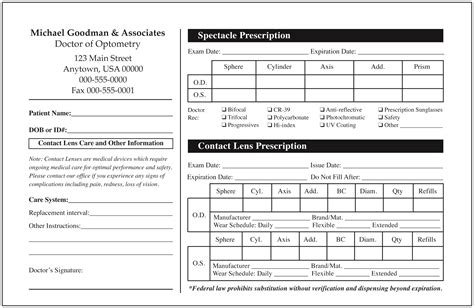 Printable Contact Lens Prescription Template Printable Word Searches