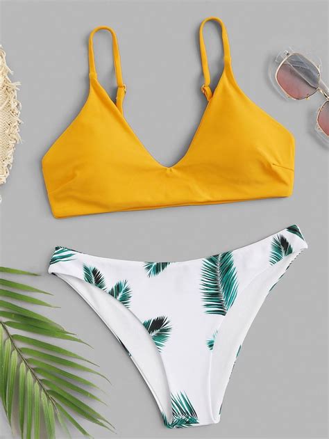 Random Leaf Print Mix And Match Bikini Set SheIn Sheinside II