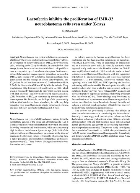 Pdf Lactoferrin Inhibits The Proliferation Of Imr Neuroblastoma