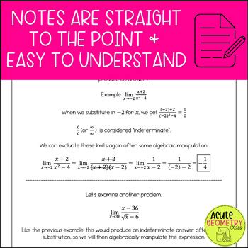 Limits By Algebraic Manipulation Calculus Guided Notes With Video Lesson