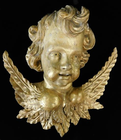 Lot Carved Wood And Gilt Angel Head Large Head With Smaller Wings