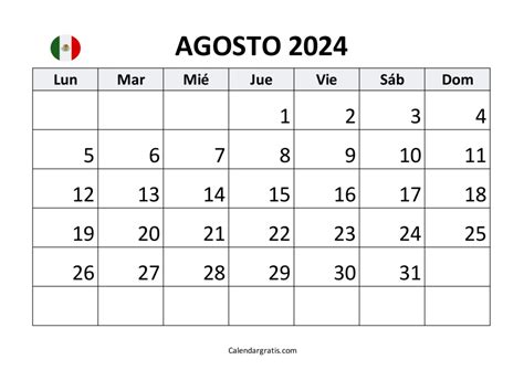 Calendario Agosto Para Imprimir Excel Pdf Y Png