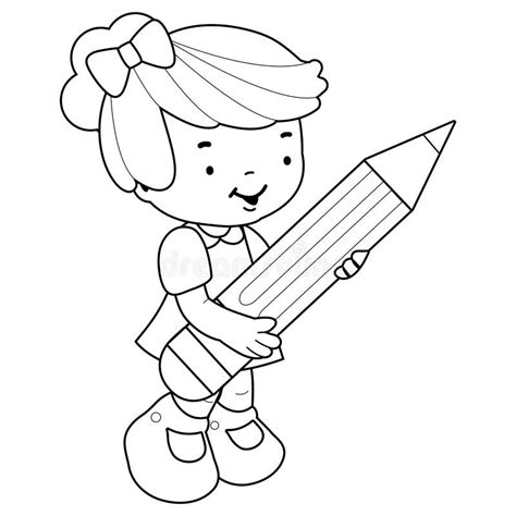 Child Holding Pencil Black White Stock Illustrations – 140 Child Holding Pencil Black White ...