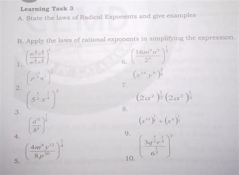 B Apply The Laws Of Rational Exponents In Simplifying The Expression Brainlyph