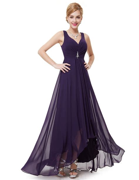 V Neck High Low Chiffon Evening Dresses For Party High Low Evening