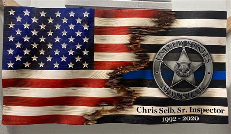 Us Law Enforcement Support Flag Carved Wooden Ultra Etsy