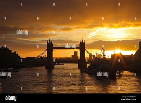 Sunrise At Tower Bridge With Hms Belfast Taken From London Bridge