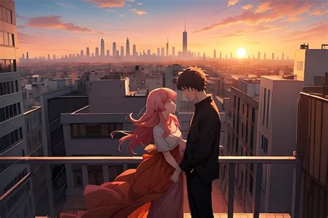 Premium Photo | Romantic scene of anime couple illustration