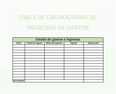 Plantillas Cronograma De Tabla Ingresos De Gastos Para Hojas De C Lculo