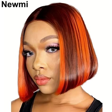 Highlight Bob Lace Front Wig Newmi Ombre Brown Oranger Wig Human Hair P4 350 Color 13x4