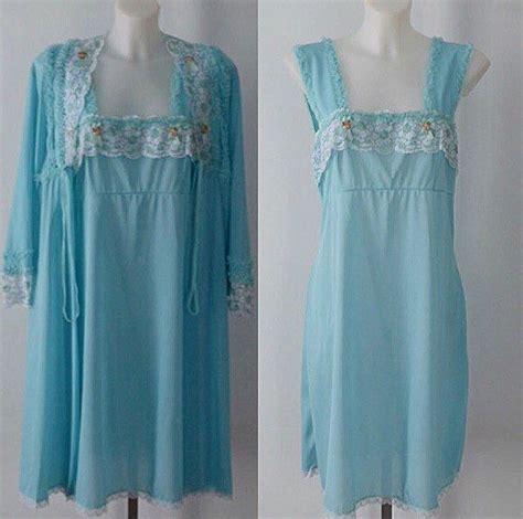 Vintage Peignoir Set Vintage Peignoir Hermanas Aqua Blue Peignoir