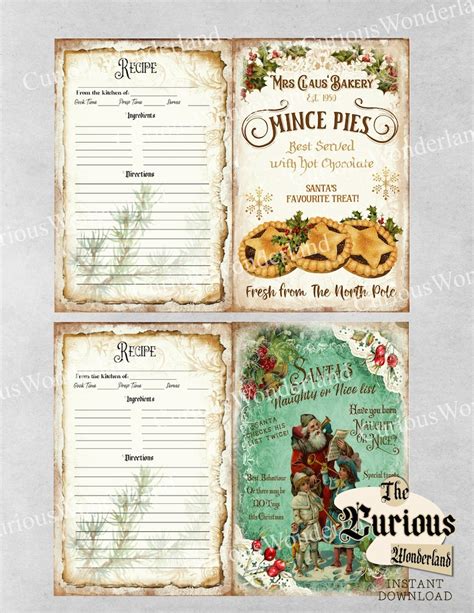 Mrs Claus Christmas Recipe Book Junk Journal Printable Cook Etsy