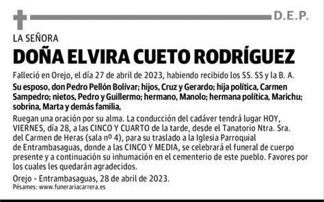 Do A Elvira Cueto Rodr Guez Esquela Necrol Gica El Diario Monta S