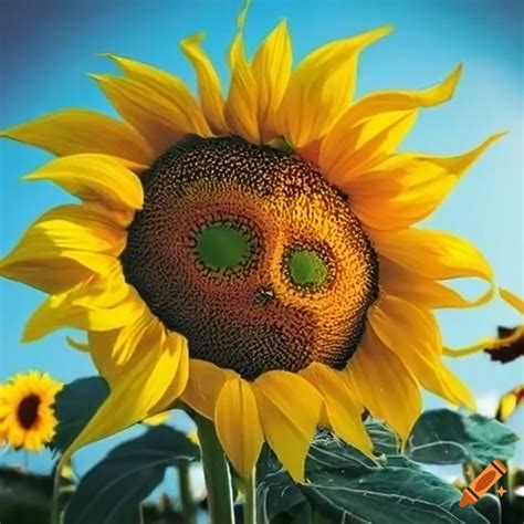 Field Of Smiling Sunflowers Under A Blue Sky On Craiyon