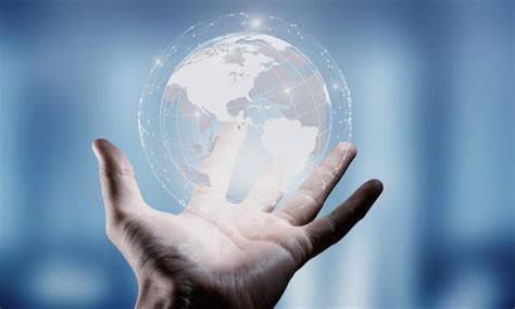 Premium Photo | Businessman holding in hand with global connection concept. 