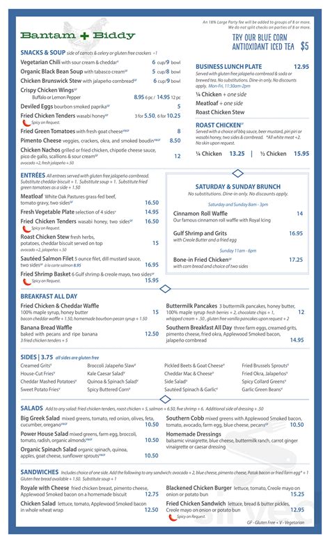 Menu for Bantam & Biddy in Atlanta, GA | Sirved