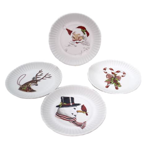 Tabletop Retro Christmas Plate Melamine Santa Snowman Reindeer Canes