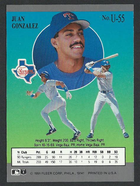 Fleer Ultra Update Juan Gonzales Texas Rangers Rookie Card Ebay