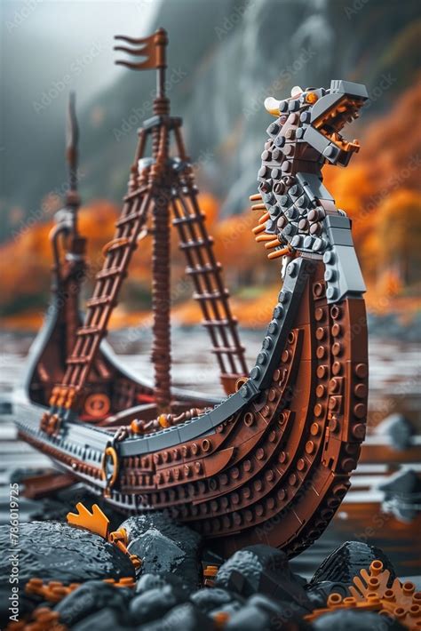 LEGO Viking longship, dragon head prow, ready to raid and explore ...