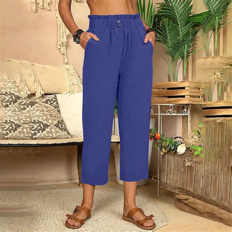 Levmjia Women S Elastic Waist Comfortable Cropped Capri Pants Plus Size