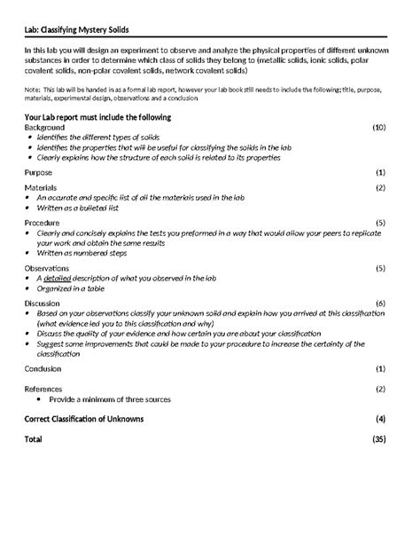 Lab Identifying Mystery Solids Lab Classifying Mystery Solids In