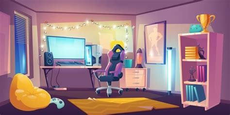 Free Vector Cartoon Gamer Room Illustration Interior De Quarto