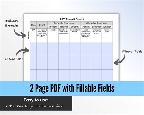 Cbt Thought Record Fillable Pdf Therapists Market