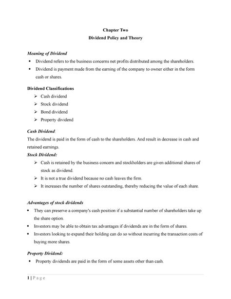 FM II Chapterr Two 51561 Chapter Two Dividend Policy And Theory