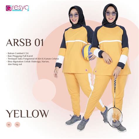 Jual New Setelan Baju Olahraga Wanita Muslim Muslimah Arsb Yellow