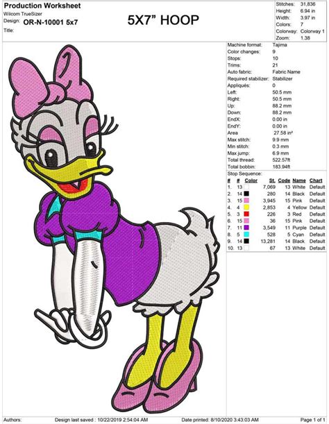 Daisy Duck Machine Embroidery Design 4x4 And 5x7 Hoop Design Etsy