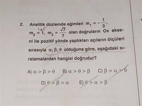 2 Analitik Düzlemde Eğimleri M₁ √7 3 Olan Doğruların Ox Ekse M₂