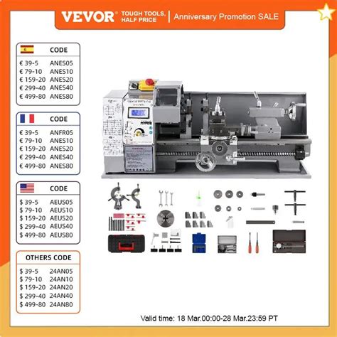 VEVOR Updated 750W Mini Metal Lathe 8x16 Inch 50 2500PRM Infinitely