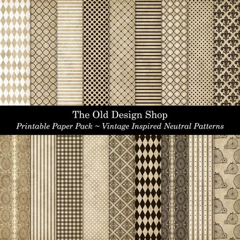 Neutral Patterned Background Paper Pack Set #1 Vintage Inspired