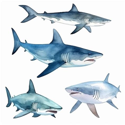 A close up of a group of sharks on a white background generative ai ...