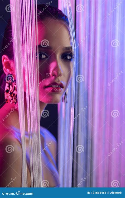A Beautiful Glamorous Brunette Girl With Naked Shoulders Wearing Stock Image Image Of Lady