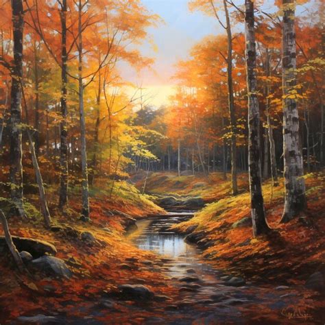 Premium Photo | Forest at autumn Oil painting