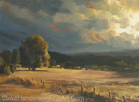 Steve Henderson Work Detail Tree In A Sunlit Field Original Oil