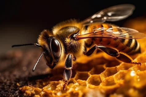 Premium AI Image | A bee on a honeycomb with a black background