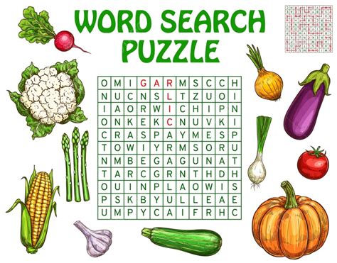 Raw Sketch Vegetables On Word Search Puzzle Game Worksheet Template