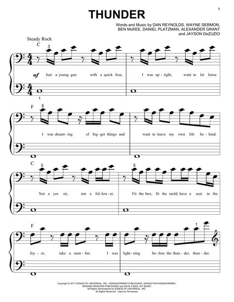 Imagine Dragons Thunder Piano Sheet Music