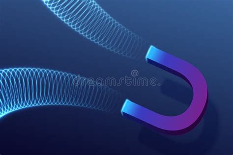 3D Magnet Floating in the Air, with Blue Magnetic Waves. Vector ...