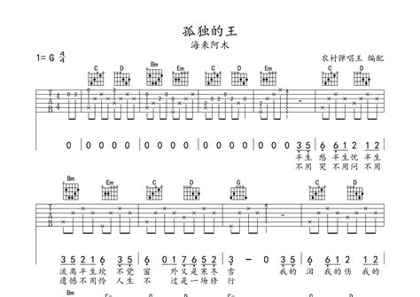 孤独的王吉他谱 海来阿木 G调弹唱六线谱 农村弹唱王上传 吉他屋乐谱网